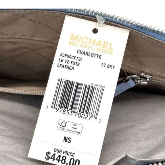 Michael Kors Lg Charlotte Blue Tote Bag - Picture 9 of 12